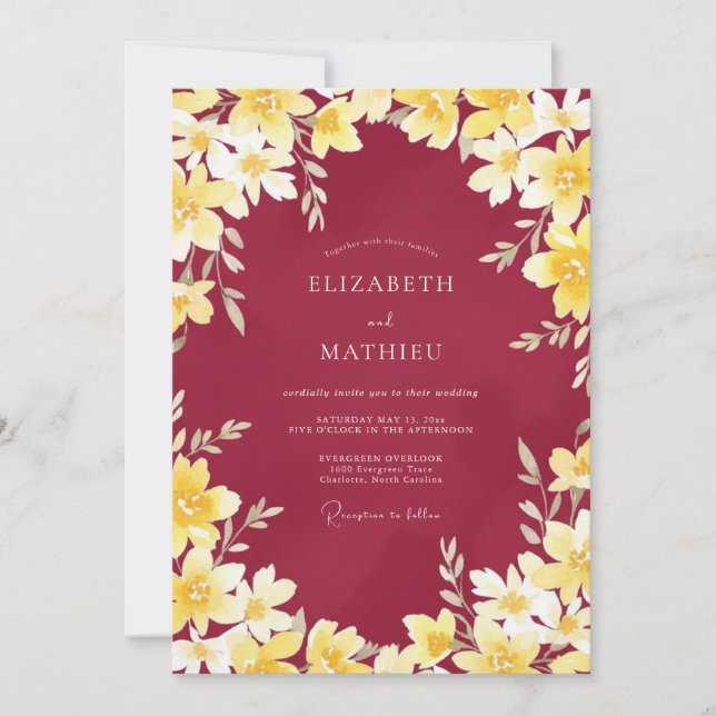 Crimson Gold Wildflower Wedding Invitation (Front)