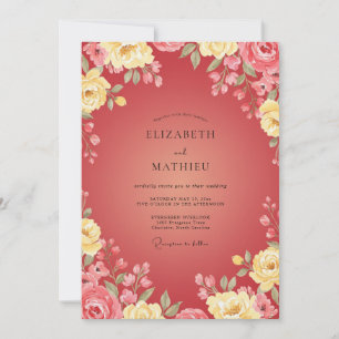 Crimson Golden Bloom Wedding Invitation