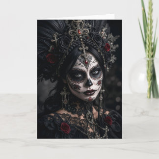 Crimson Gothic Calavera – Black Rose Card