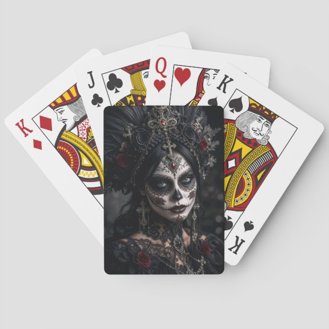 Crimson Gothic Calavera – Black Rose Playing Cards (Back)