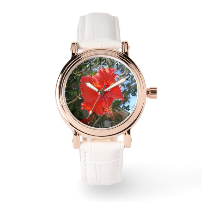 "Crimson Grace: Red Hibiscus Blooming on a Tree" Watch (Front)