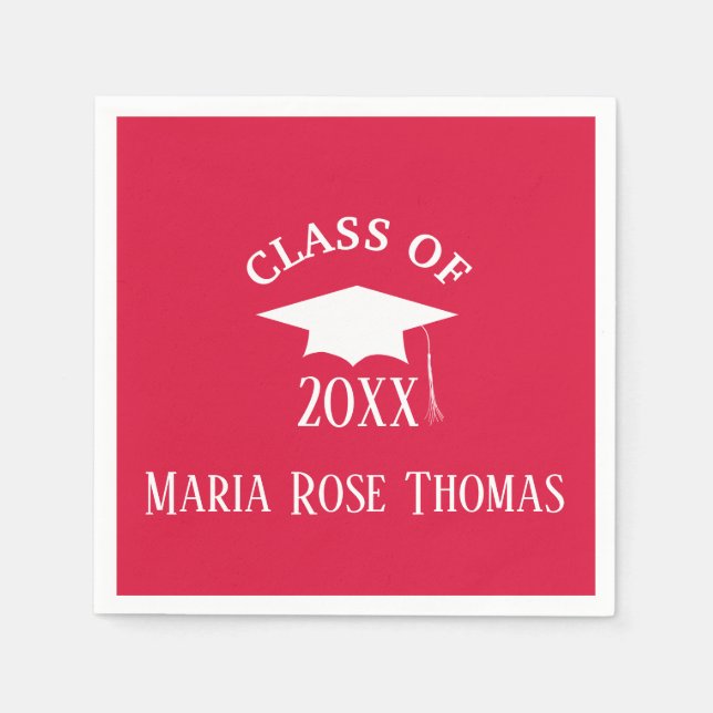Crimson Grad Cap & Leaves Paper Napkins (Front)