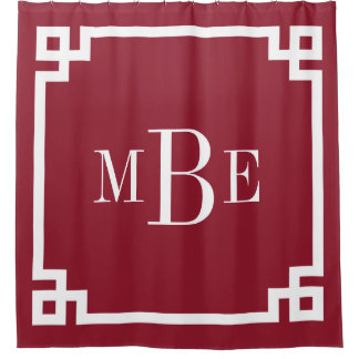 Crimson Greek Key Border Monogram Shower Curtain
