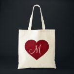 Crimson Heart - Monogram Tote Bag<br><div class="desc">This canvas bag features a shapely crimson heart overlaid by a template text monogram heart. Great bridesmaid gift.</div>