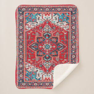Crimson Heirloom: Moroccan Heritage Rug Art Sherpa Blanket
