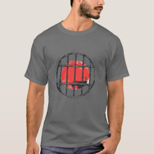 Crimson Horizon: The Red Sun Behind Bars T-Shirt