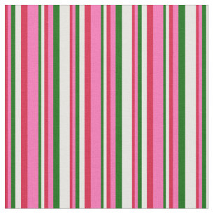 Crimson, Hot Pink, Dark Green & Mint Cream Lines Fabric