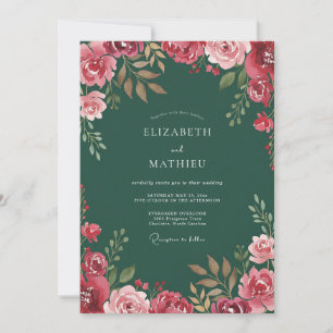 Crimson Hunter Ranunculus Eucalyptus Wedding Invitation