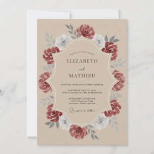 Crimson Ivory Wreath Wedding Invitation