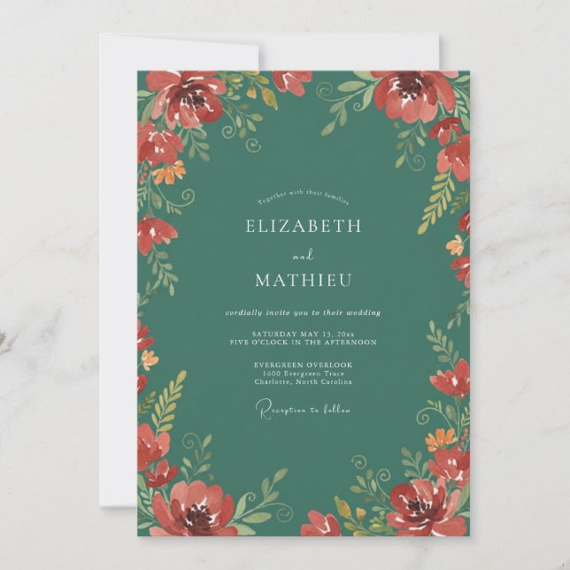 Crimson Jade Wildflower Wedding Invitation (Front)