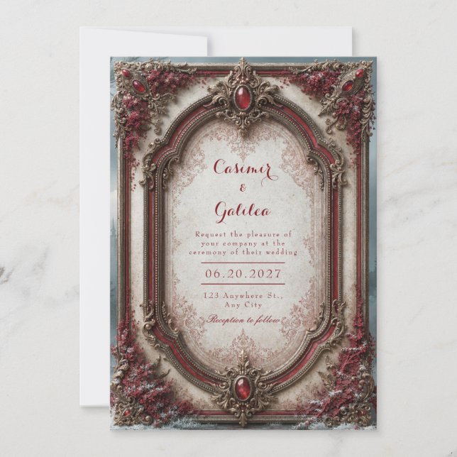Crimson Jewel Baroque Wedding Invitation (Front)