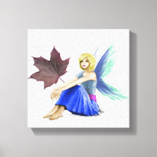 Crimson King Maple Tree Fairy with Leaf Canvas Print