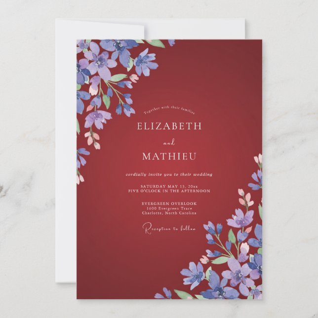 Crimson Lavender Blossom Wedding Invitation (Front)