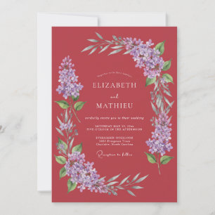 Crimson Lavender Botanical Watercolor Wedding Invitation