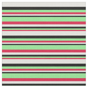 Crimson, Light Green, Black & Light Cyan Coloured Fabric