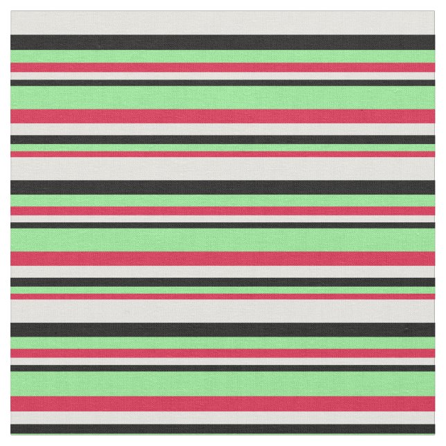 Crimson, Light Green, Black & Light Cyan Coloured Fabric (Close Up)