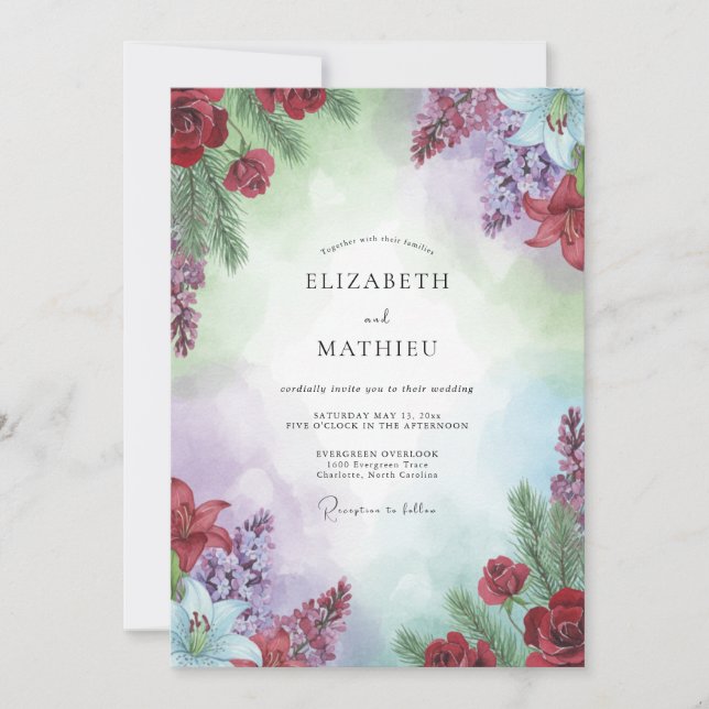 Crimson Lilac Painted Wedding Invitation (Front)