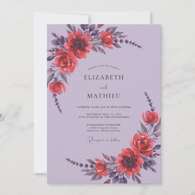 Crimson Lilac Poppy Wedding Invitation (Front)