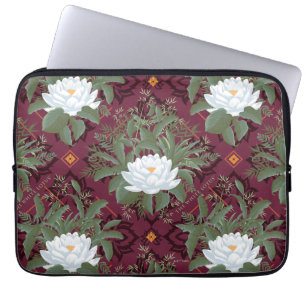 Crimson Lotus Elegance Pattern - The White Lotus Laptop Sleeve