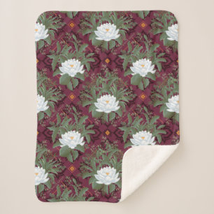 Crimson Lotus Elegance Pattern - The White Lotus Sherpa Blanket