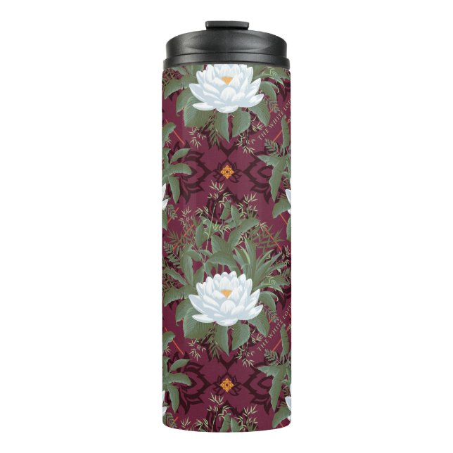 Crimson Lotus Elegance Pattern - The White Lotus Thermal Tumbler (Front)