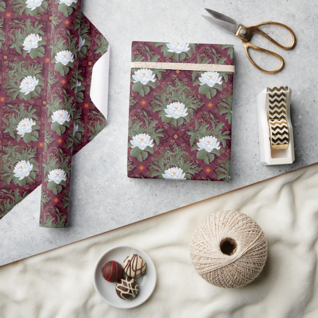 Crimson Lotus Elegance Pattern - The White Lotus Wrapping Paper (Crafts)