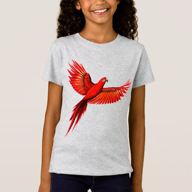 Crimson Macaw / Red Parrot in flight Kid's Tee (Front)