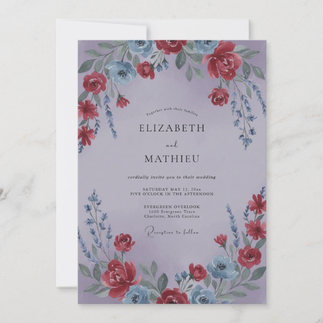 Crimson Mauve Petal Wedding Invitation (Front)