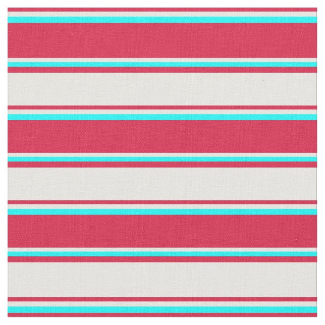 Crimson, Mint Cream, and Cyan Coloured Lines Fabric (Close Up)