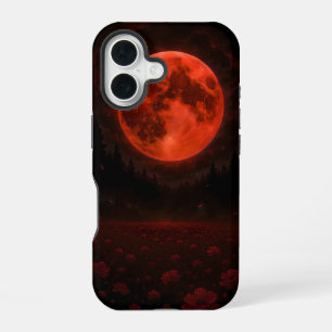 Crimson Moon Over the Silent Field iPhone 16 Case