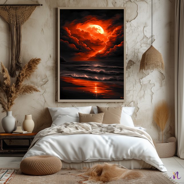 Crimson Moon Tempest – Fiery Storm Over the Ocean Poster (Creator Uploaded)