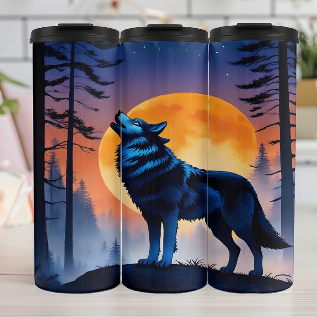 Crimson Moon Wolf's Serenade. Thermal Tumbler (Creator Uploaded)