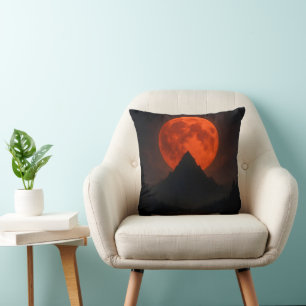 Crimson Moonrise Mountain Pillow