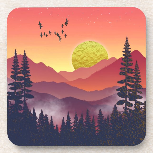 Crimson Mountains Landscape Coaster (Front)