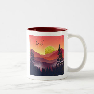 Crimson Mountains Landscape Two-Tone Coffee Mug