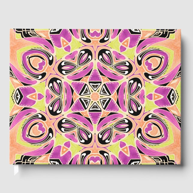 Crimson , multi-coloured mandala guest book (Front)