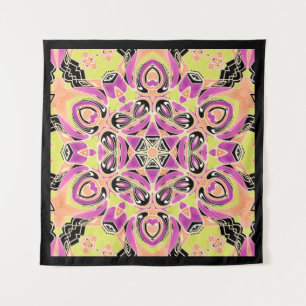 Crimson , multi-coloured mandala tapestry