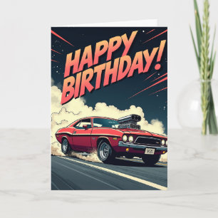 Crimson Muscle Car Birthday Card