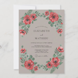 Crimson Muted Moody Autumnal Wedding Invitation