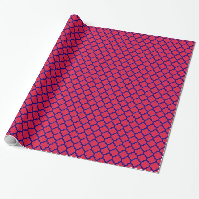 Crimson Navy Blue Moroccan Quatrefoil Pattern #5 Wrapping Paper (Unrolled)