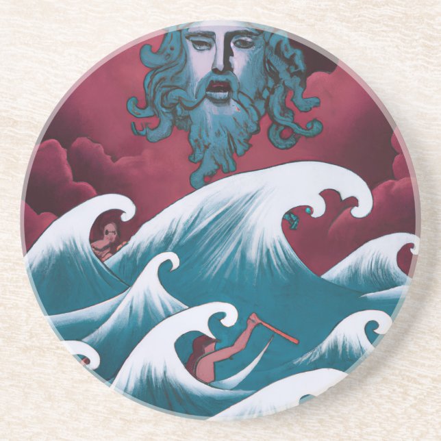 Crimson Neptune Oil Painting Coaster (Front)