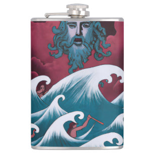 Crimson Neptune Oil Painting Hip Flask