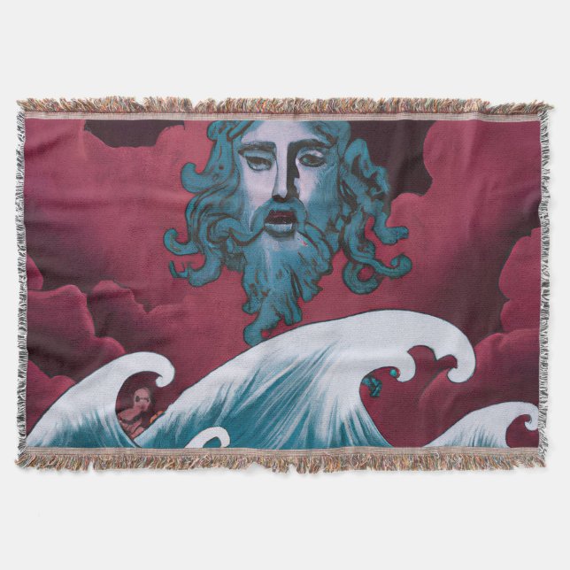 Crimson Neptune Oil Painting Throw Blanket (Front)
