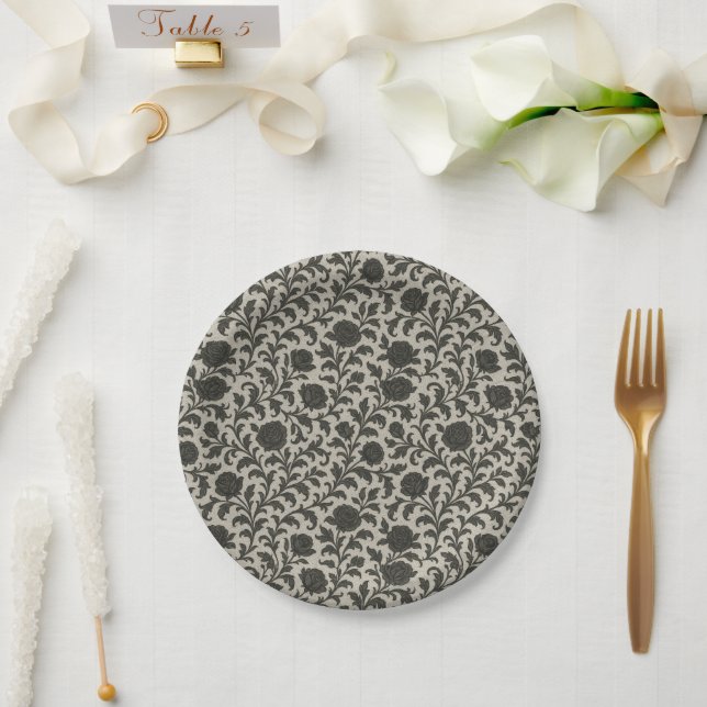 Crimson Nocturne Bloom Victorian  Paper Plate (Wedding)