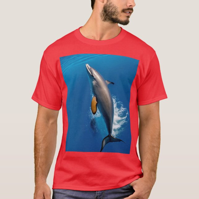 "Crimson Ocean: Dolphin Delight Tee" T-Shirt (Front)