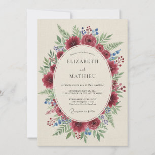 Crimson Olive Wreath Wedding Invitation