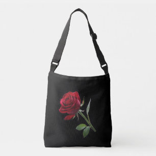Crimson on Ebony: The Single Red Rose, Crossbody Bag