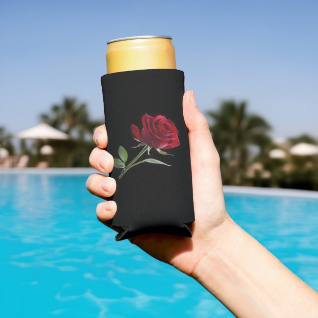 Crimson on Ebony: The Single Red Rose, Seltzer Can Cooler (In Situ Pool)