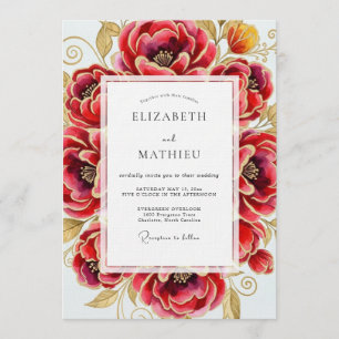 Crimson Opulent Bloom Wedding Invitation