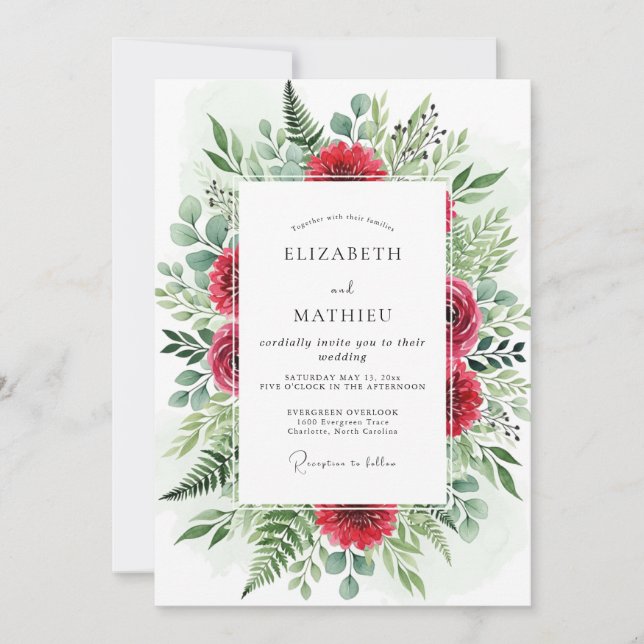 Crimson Opulent Winter Wedding Invitation (Front)